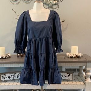 Madewell Navy Tiered Square-Neck Dress